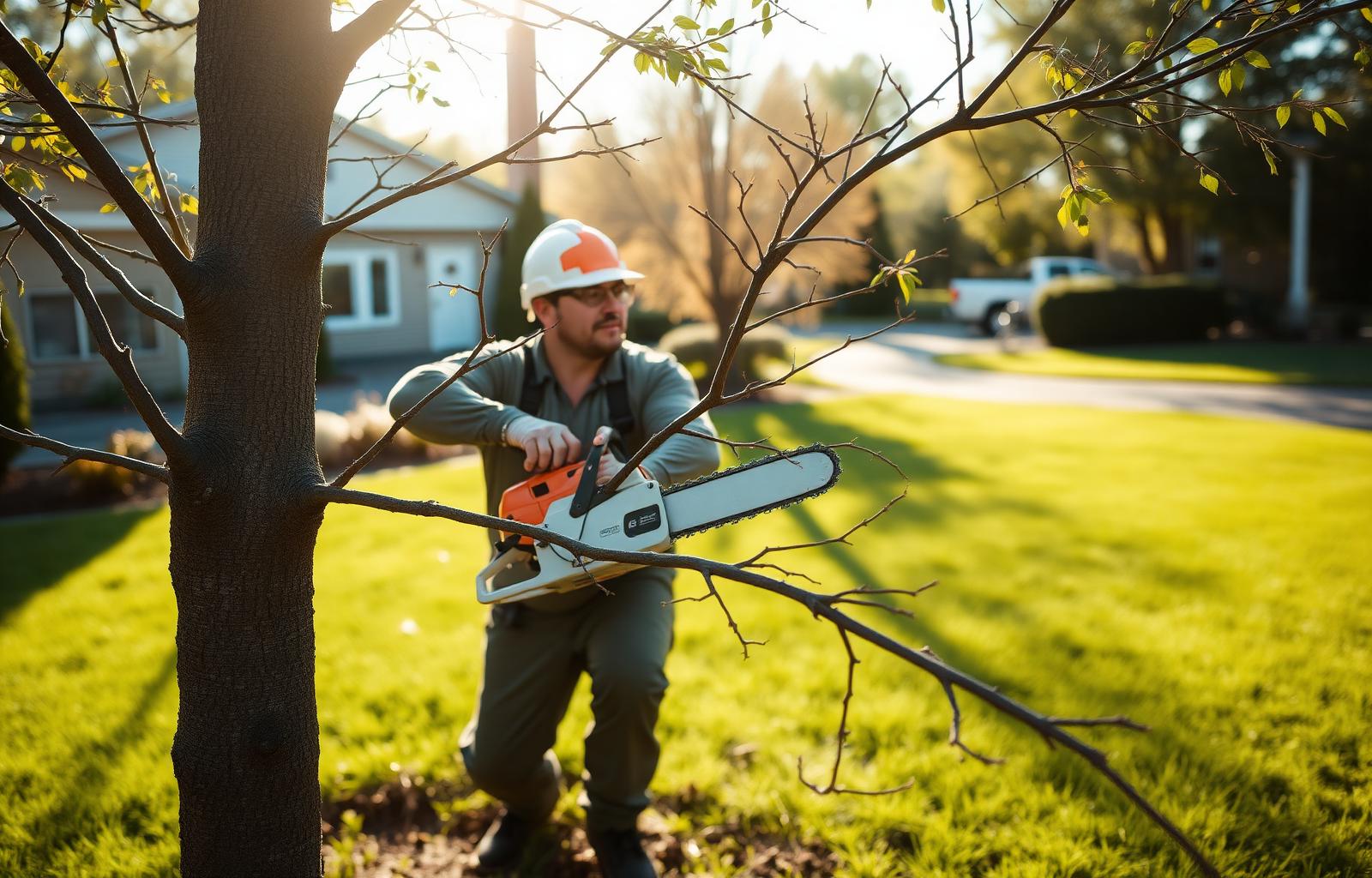 Tree trimming in progress